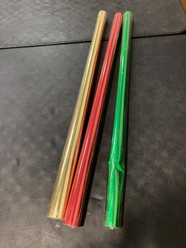 Photo 1 of Hallmark Christmas Wrapping Paper Rolls - Solid Red, Green, Gold Metallic Foil Gift Wrap Paper (Set of 3 Rolls: 60 sq. ft. ttl.) for Holiday Parties, Hanukkah, Winter Weddings