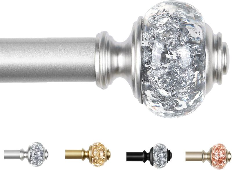 Photo 1 of Curtain Rod 32 to 58 Inches (2.6-4.8ft), USFOOK 7/8 inch Telescoping Splicing Curtain rods for Windows 20 to 54 inches, Silver Decorative Drapery Rods for Home with Translucent Finials