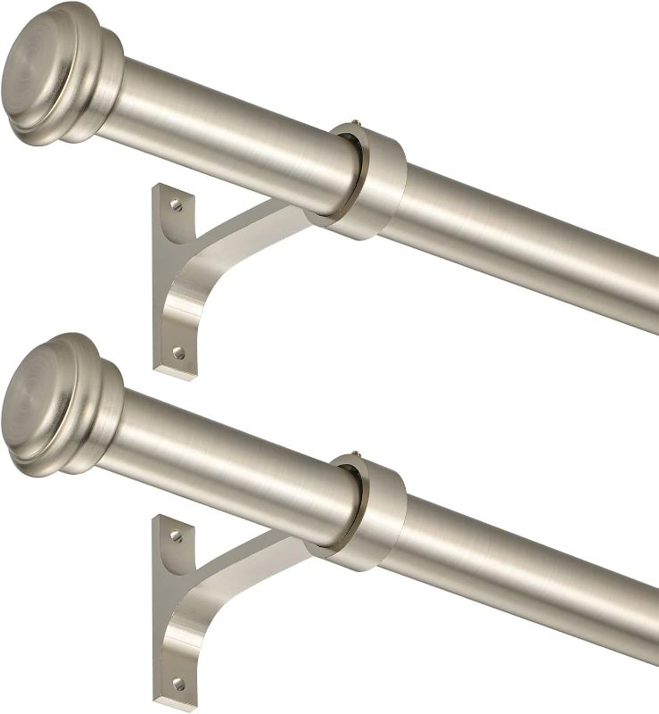 Photo 1 of 2 Pack Curtain Rods 72 to 144 Inches,1 Inch Curtain rods for Windows, Hanging Curtain Rod & Wall Mount with Brackets Heavy Duty Rod,End Cap Single Rod, Brushed Nickel