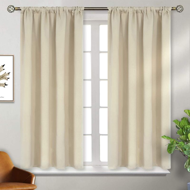 Photo 1 of Beige Blackout Curtains 45 Inches Long 2 Panels for Bedroom - Short Thermal Insulated Drapes with Rod Pocket Room Darkening Privacy for Kitchen Bathroom Window, 42 x 45 Inch