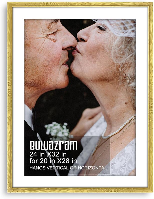 Photo 1 of Gold 24x32 Frame - Single 24 x 32 Poster Frame with Mat for 20x28, Picture Frame for Artwork, Puzzles, Photos and Movie Posters