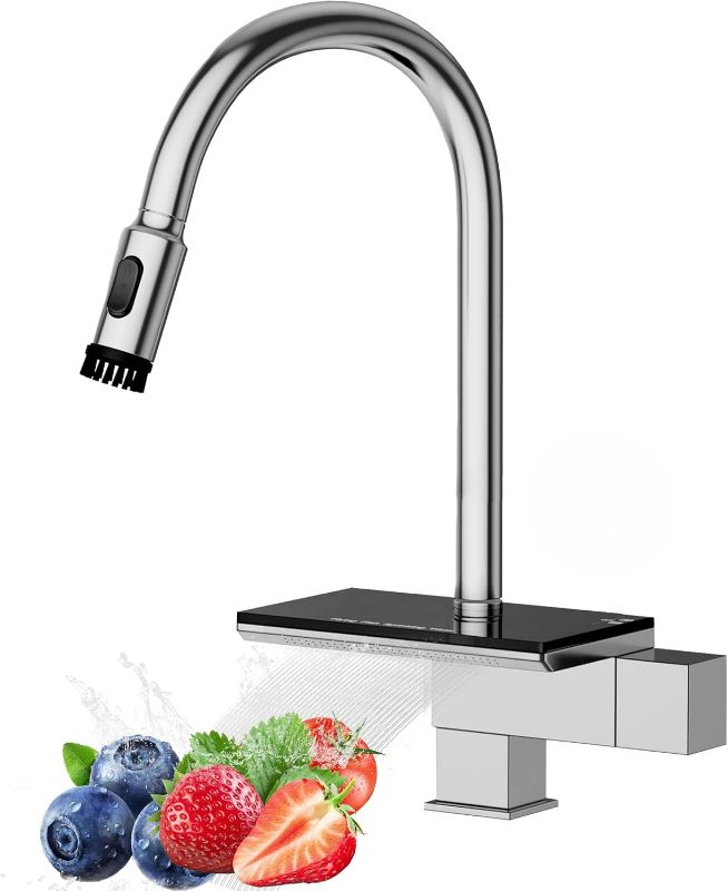 Photo 1 of Kitchen Faucet,Kitchen Sink Faucet with Pull Down Sprayer,Stainless Steel Kitchen Faucets Brushed Nickel, Waterfall Kitchen Faucet with Single Handle