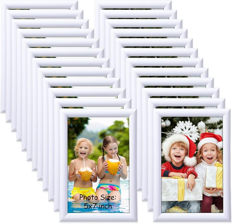 Photo 1 of 24 Pcs Picture Frames Bulk 5 x 7 Inch Simple Designed Modern White Photo Frames for Pictures with Resin Glass for Wall Mount Tabletop Display Home Office Hotel Decoration