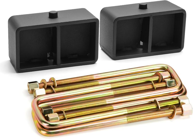 Photo 1 of 3 inch Rear Lift Blocks for Silverado 1500 Sierra 1500, Rear Leveling Block Kit Compatible with 2007-2024 Chevy Silverado 1500, GMC Sierra 1500 2WD 4WD, Lift Block Square Leaf Spring Ubolt Kit