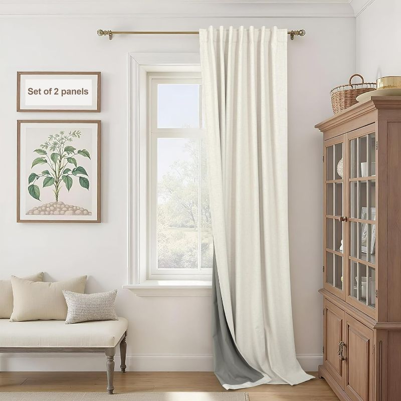 Photo 1 of Cream Linen Black Out Curtains 70 Inches Extra Wide for Living Room 2 Panels Back Tab Pocket Pleated Ivory Blackout Bedroom for 72 Inches Window Curtain 84 Inch Long Thermal Room Darkening Heavy Drape