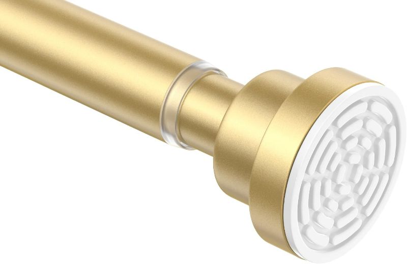 Photo 1 of Gold Shower Curtain Rod 30-76 inch(2.5-6.33ft) 1PCS Shower Curtain rod No Drilling Gold Shower Rod Non-Slip Adjustable Shower Curtain Rod Never Rust for Bathroom Window Living room