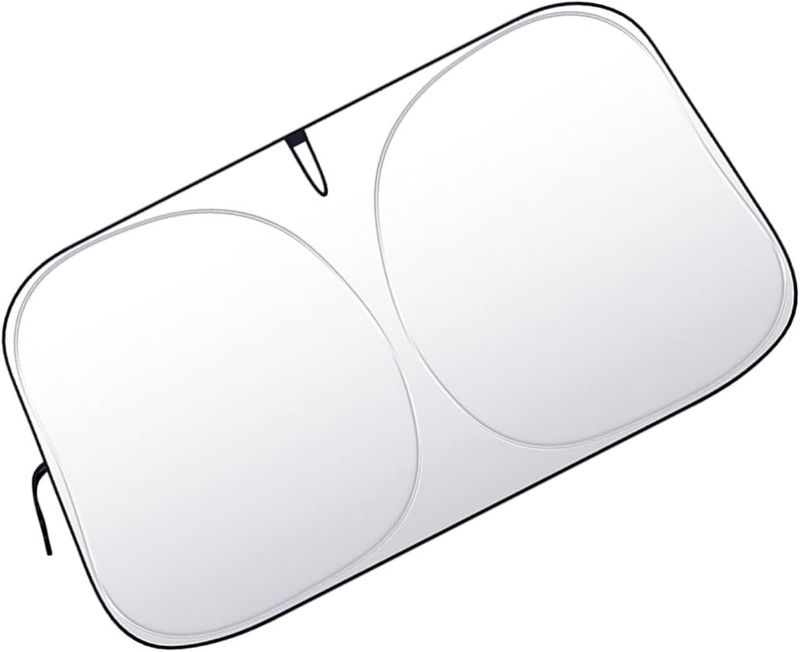 Photo 1 of Car Windshield Sun Shade, Thickened Automotive Window Sunshade, Foldable Sun Shield for Heat and UV Protection, Universal Windshield Sun Shade Fit for Cars, Trucks, SUVs (55.12 × 27.5 inch)