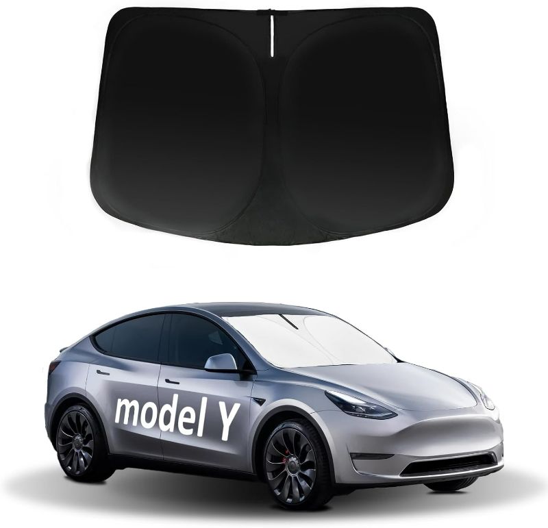 Photo 1 of Foldable Windshield Sun Shade for Model Y 2025, Heat & UV Protection Car Sunshade with Storage Bag, Keep Interior Cool & Easy Installation