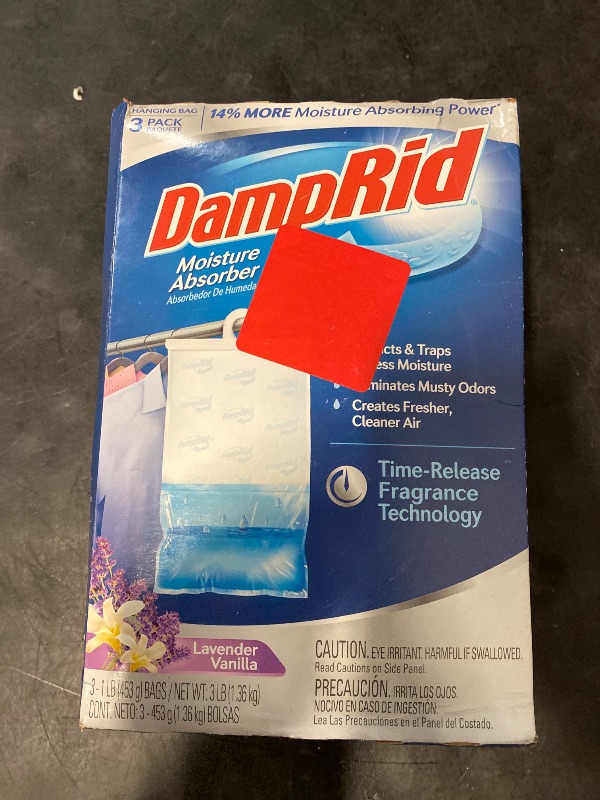 Photo 1 of DampRid Lavender Vanilla Hanging Moisture Absorber, 16 oz., 3 Pack - Eliminates Musty Odors for Fresher, Cleaner Air, Ideal Moisture Absorbers for Closet, Blue, Small
