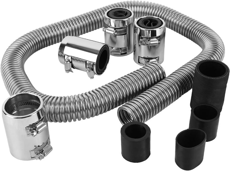 Photo 1 of 48" Flexible Radiator Hose Stainless Steel Engine Cooling Water Hose Kit Universal Water Hoses Adapter with Chrome Cap Clamp (Silver)