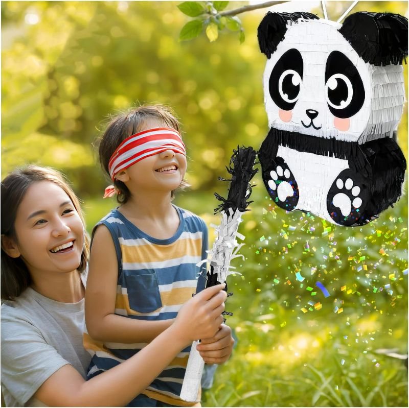Photo 1 of Panda Pinata Set Hand Made Animal Pinata with Stick and Blindfold, Perfect for Birthday Party,Theme Party, Decoration (Panda)