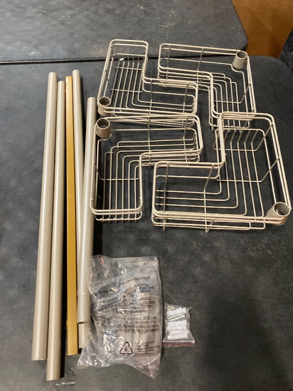 Photo 1 of Home Tension Pole Shower Caddy Corner Organizer, Adjustable Standing Shower Caddy with 4 L-shaped Baskets and Hooks, Rust Resistant Bathroom Tension Rod Organizer, 60 to 97 Inch, Satin Nickel