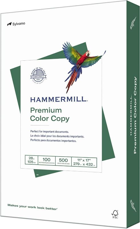 Photo 1 of Hammermill Printer Paper, Premium Color 28 lb Copy Paper, 11 x 17 - 100 Bright, Made in the USA, 102541R - 1 Ream (500 Sheets)