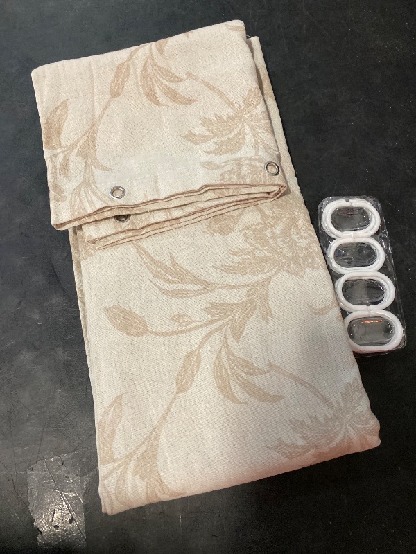 Photo 1 of Farmhouse Floral Linen Shower Curtain, Vintage Beige Pattern Rustic Shower Curtains for Bathroom, Tan Taupe,72x72