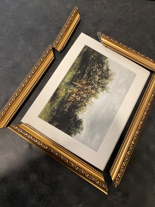 Photo 1 of 11x14 Antique Gold Ornate Vintage Classic Picture Frame, With Mat 8x10 inches, Real Glass Protection, Horizontal or Vertical Display