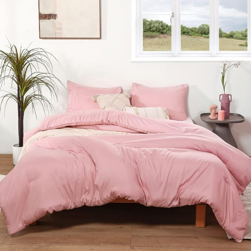 View 1 of Full Size Comforter Sets for Girls Boys Teens Pink, 3pcs (1 Boho Comforter & 2 Pillowcases), Lightweight Dorm Bedding Soft All Season Bed Set