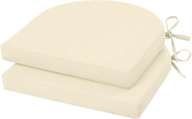 View 1 of Outdoor Chair Cushions Set of 2, Waterproof Round Corner Seat Cushions, Patio Chair Cushions for Outdoor Furniture,Seat Cushions with Ties for Patio Garden Dining 17"x16"x2", Cream