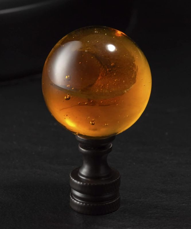 Photo 1 of 1 Pack Tawny Crystal Lamp Finial Cap - Handmade, Ball Shaped Patterned Glass with Screw Knob Base, Decoration Accessories for Table and Floor Lamp Shade Top (2 Inches Tall, Bronze Finish)