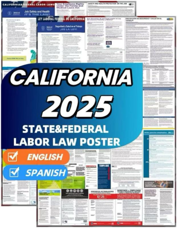 Photo 1 of 2025 California State and Federal Labor Law Posters,OSHA Complete Workplace Compliance Set, English and Spanish 24"X36"