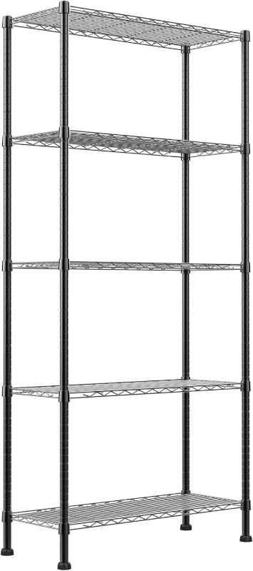 Photo 1 of Black REGILLER 5-Wire Shelving Metal Storage Rack Adjustable Shelves,Standing Storage Shelf Units for Laundry Bathroom Kitchen Pantry Closet(Black,14.1" D x 30" W x 79" H)
