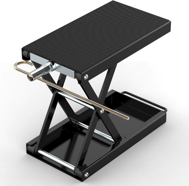 Photo 1 of Heavy-Duty 1100 LBS Motorcycle Lift Stand, Wide Anti-Slip Deck with J Crank Handle & Socket, Black Steel Motorcycle Jack Stand Scissor Lift for Cruisers, Dirt Bikes, Street Bikes, ATVs & Motorcycles