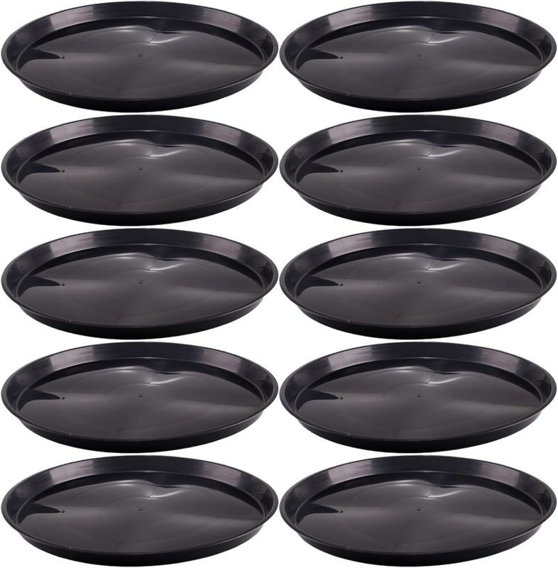 Photo 1 of 10 Pack Plant Saucer 18 Inches Plant Trays for Pots Plastic Round Drip Trays Flower Pot Saucers Black Planter Water Tray Plant Drainage Tray, Black