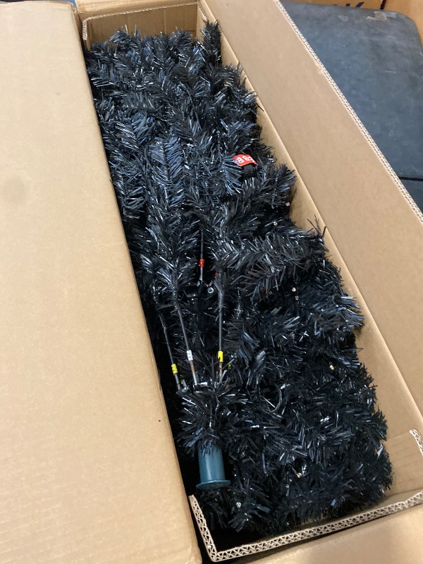 Photo 1 of Annecy 6ft Pre-Lit Christmas Tree, Black Artificial Full Spruce Christmas Tree for Home, Office, Party Decoration w/ 970 Branch Tips, 250 Warm White & Multi-Color Lights, Metal Hinges & Base,Black 6ft