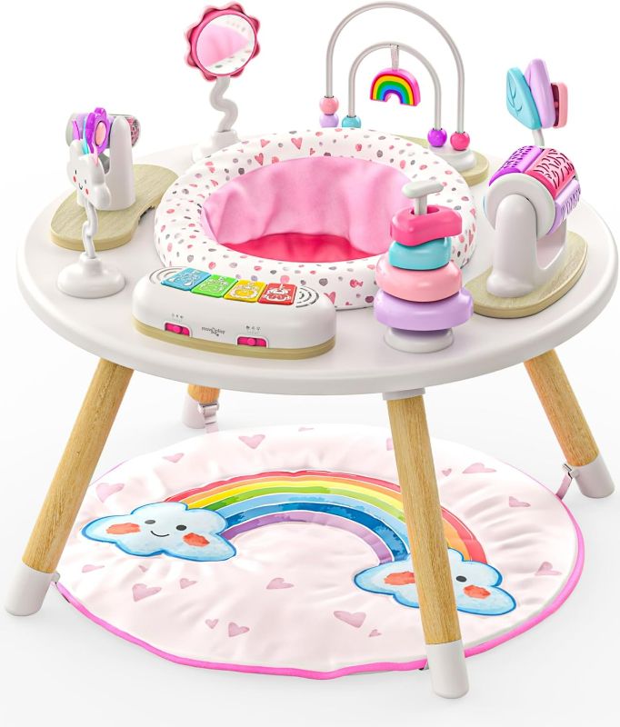 Photo 1 of 4-in-1 Baby Activity Center | Montessori-Inspired Design | 8 Interactive Toys | Tummy Time, Exersaucer & Toddler Table | Shower Gift | Essential | Must Have for 3, 6, 12 Month Old (Rainbow)