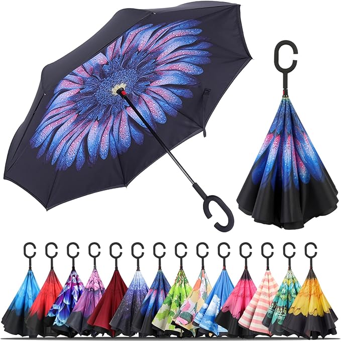 Photo 1 of Inverted Umbrella, Windproof Reverse Umbrella with C Shaped Handle, Self-Standing, Double Layer Canopy for Car, Travel & Everyday Use