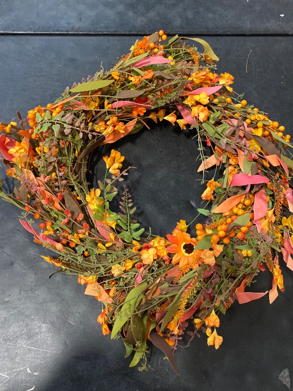 Photo 1 of Fall Wreaths for Front Door 22 Inch Artificial Fall Wreath Floral Autumn Wreath for Outside Door Harvest Thanksgiving Day Celebration