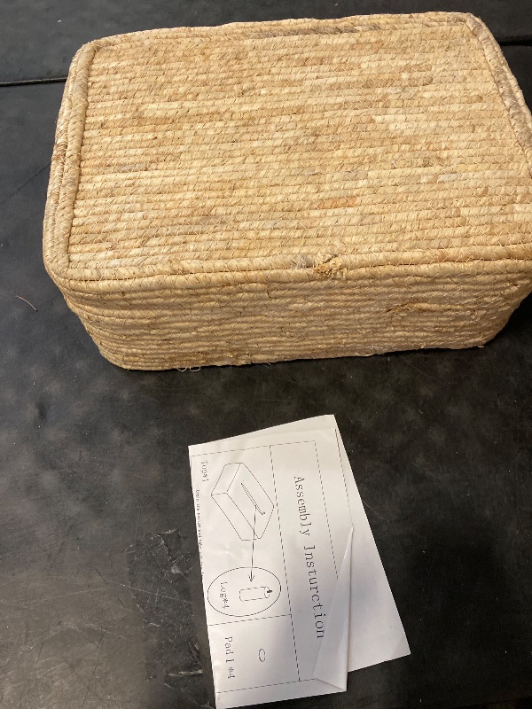 Photo 1 of Foot Stool Rectangular Footrest Natural Seagrass Hand Weave Pouf Ottoman with Wooden Legs, Multifunctional Modern Dressing Stool, Sofa Side Table for Living Room Bedroom Entryway Beige UHBD043M