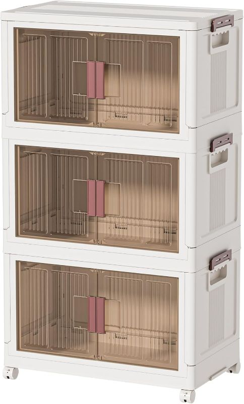 Photo 1 of 45GAL/180QT 3 tier large stackable storage bins with lid and wheels, collapsible storage bins plastic with doors suit for clothes, closet, home and office