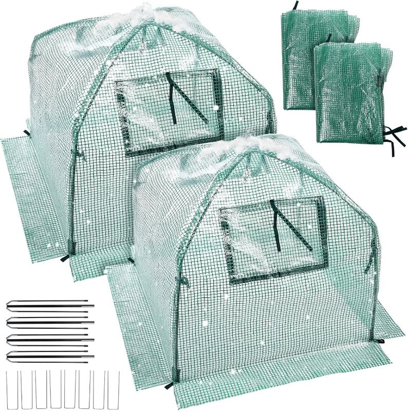 Photo 1 of 2 Packs Plant Cover Freeze Protection Blanket, 36''x36''x38'' Outdoor Garden Fabric Cover with Poles and Stakes for Winter Frost, Frost Covers for Small Trees, Shrubs, Green