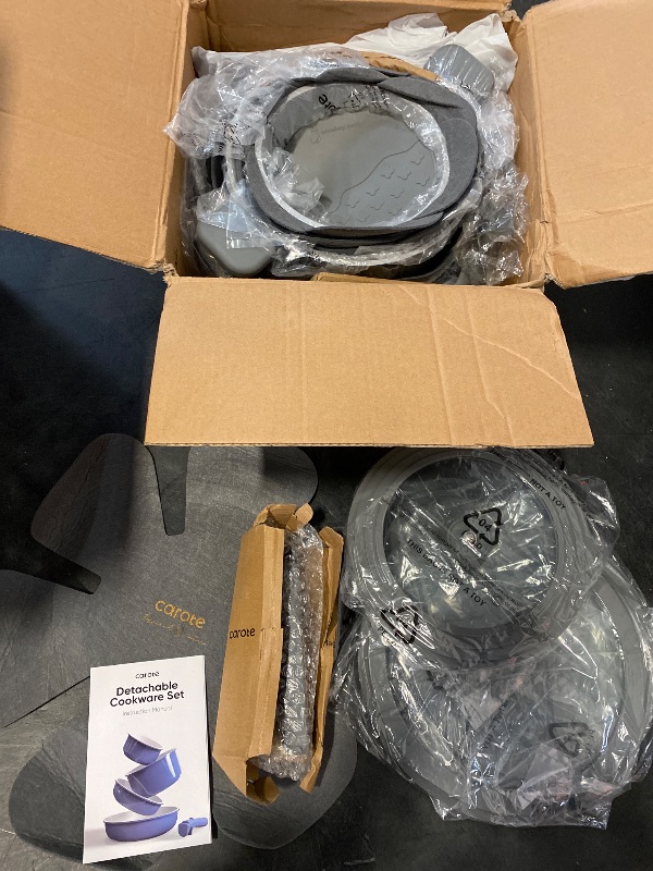 Photo 1 of CAROTE 27pcs Ceramic Cookware Set Nonstick, Pots and Pans Set Non Stick, Non Toxic Cookware Detachable Handles, Dishwasher/Oven Safe, RV/Camping Cookware, Pan and Pot with Kitchen Utensils, Dark Gray