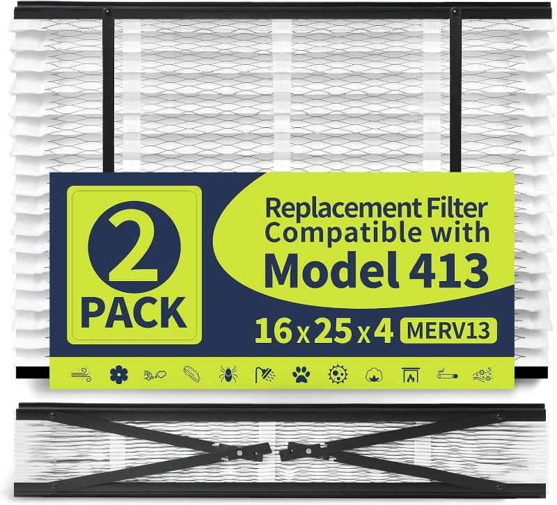Photo 1 of 2 Pack 413 Replacement Filter Compatible with AprilAire Whole House Air Purifier 1410, 1610, 2410, 2416, 3410, 4400, MERV 13, 16 x 25 x 4 Air Filter