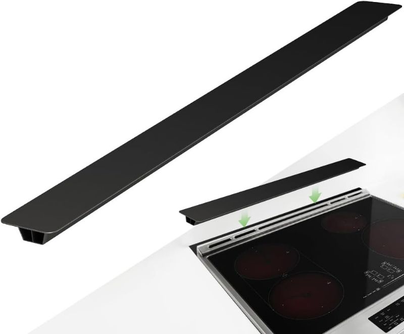 Photo 1 of 31.5" Slide-in Range Rear Filler Kit, Stove Gap Universal Trapezoidal filling strips, Cooktop Trim Kit Between Stove and Backsplash W10113901A for Whlrlpool & Most Brand (Black-31.5in)