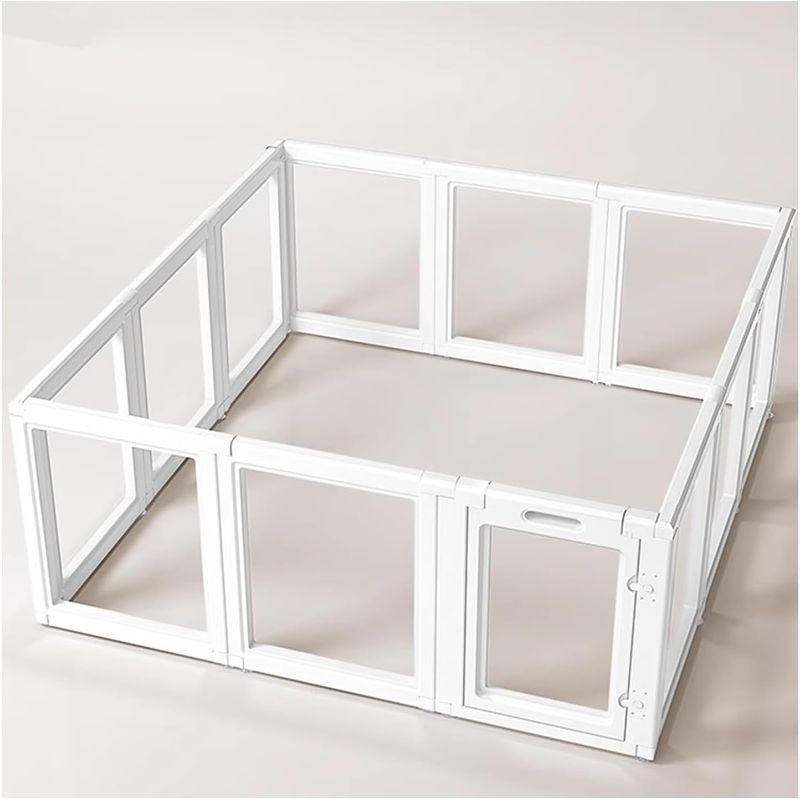 Photo 1 of Clear Acrylic Dog Playpen, Retractable Transparent Freestanding Dog Gates by, Easy Assemble Kennel Cage Enclosure for Large Medium Small Dogs(B-White,12-Piece)
