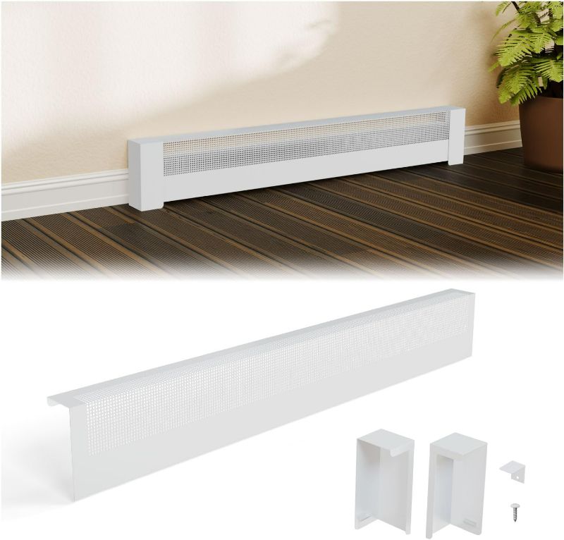 Photo 1 of 4ft Galvanized Steel Easy Slip-On Baseboard Heater Cover with Left and Right End Caps, High Quality Easy Installation Baseboard Cover Kit for Bathroom and Hydronic Home Heating Systems