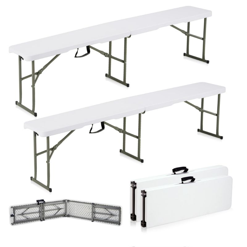 Photo 1 of 2 Pack Foldable Table 6ft, Plastic Folding Table, Portable Heavy Duty Dining Table with Lock Function & Carrying Handle, Outdoor Indoor Foldable White Table for Camping Party Picnic