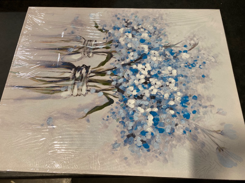 View 2 of Abstract Bouquet Canvas Wall Art: Blue Flower in Vase Artwork Hand Painted Oil Painting for Teen Girl Bedroom Floral Picture Poster for Living Room Decor 24" x 30"