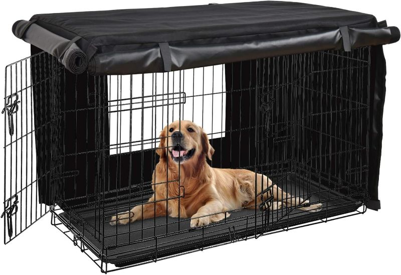 View 1 of Dog Crate Cover 36 Inch Kennel for Medium Dog, Heavy Duty Oxford Fabric,with Double Door, Pockets and Mesh Window (37L x 24W x 25H,Black)