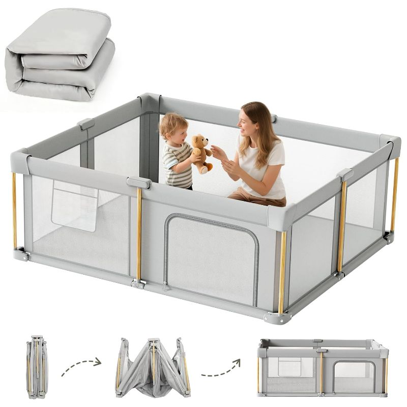 Photo 1 of Foldable Baby Playpen with Mat, 79x71 Foldable Play Pen for Babies and Toddlers, Baby Playpen with Portable Design, Collapsible Play Yard for Fence Indoor and Outdoor