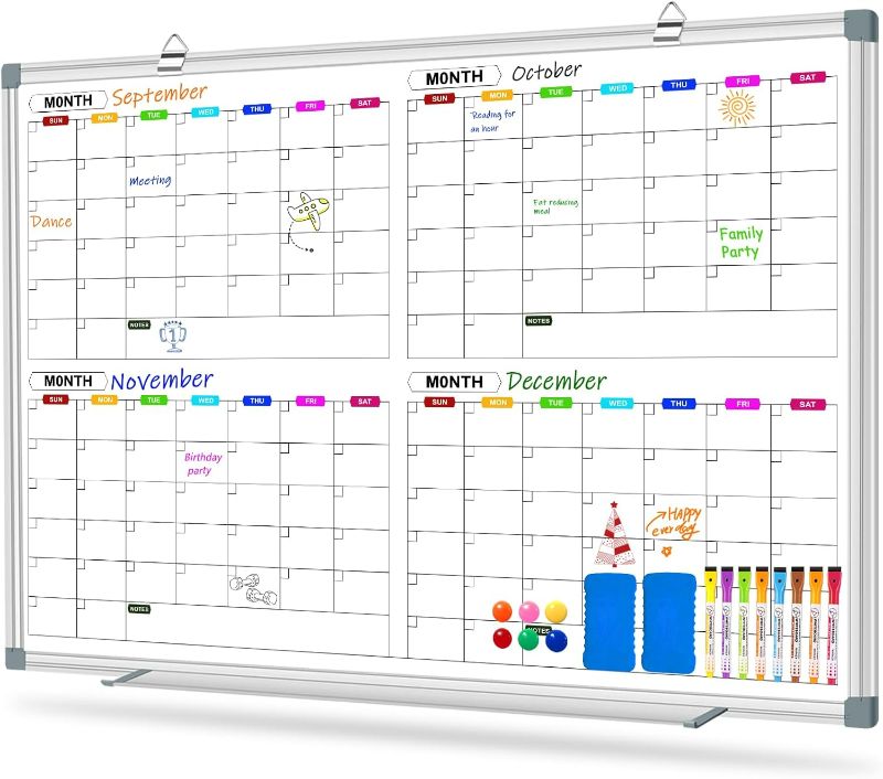 Photo 1 of Calendar Whiteboard for Wall 36" x 24", 4 Month Magnetic Calendar Dry Erase Board, Planning Board Bulletin Board Portable Board for Office, School, Home Organization
