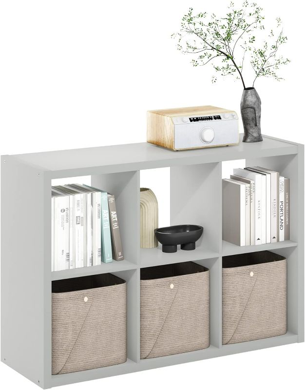 Photo 1 of CUBICLE Book Shelf, 6-Cube Bookshelf, Extra Thick Frame Horizontally & Vertically Reversible Bookcase with Open Back, 14.6" x 44" x 30", for Living Room, Bedroom, Home Office, Light Grey