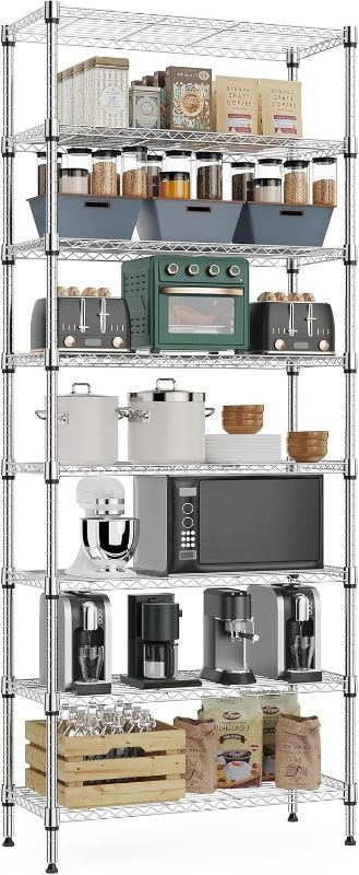 Photo 1 of 8 Tier 2000 lbs Storage Rack Metal Wire Shelving Unit, Storage Standing Shelf Organizer for Laundry Bathroom Kitchen Pantry Closet Garage Utility Room, Chrome 13.8" D x 23.6" W x 79.5" H