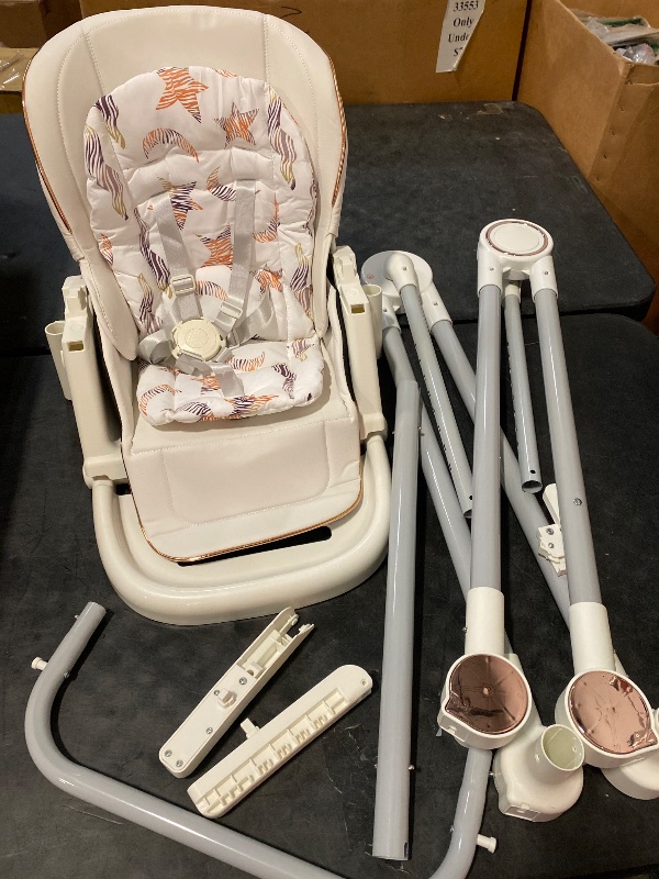 Photo 1 of 5 in 1 Baby High Chair Swing Combo - Foldable Baby High Chair with Removable Washable Soft Cushion and Tray, Adjustable Height & Recline, Lockable Wheels for 6-36 Months Infants Boys Girls