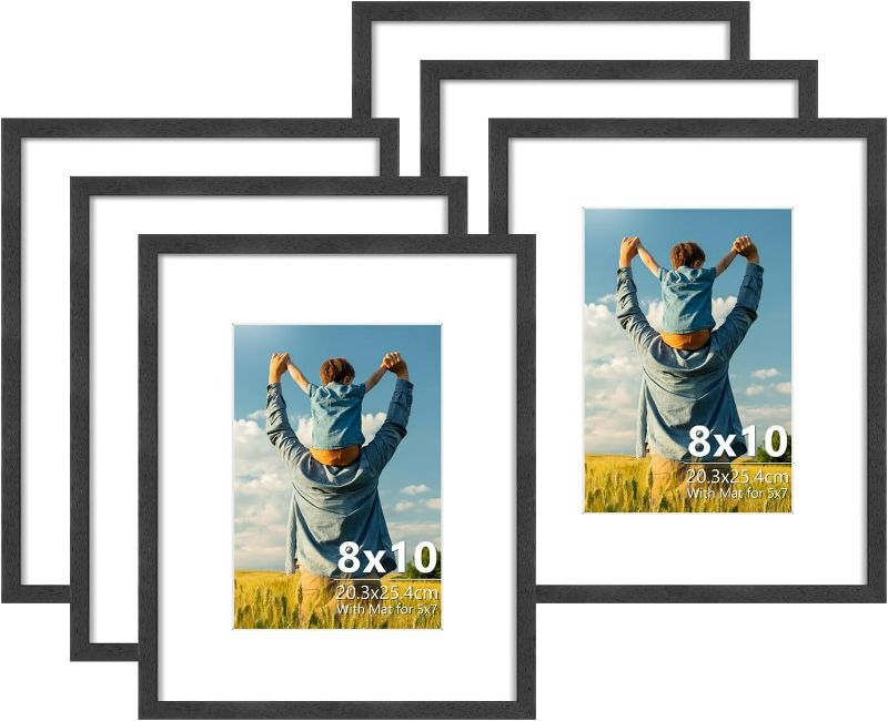 Photo 1 of 8x10 Black Wood Photo Frame,6 Pack Picture Frames Plexi Glass front Wall Hanging Gallery for Wall and Tabletop Display,set of 6