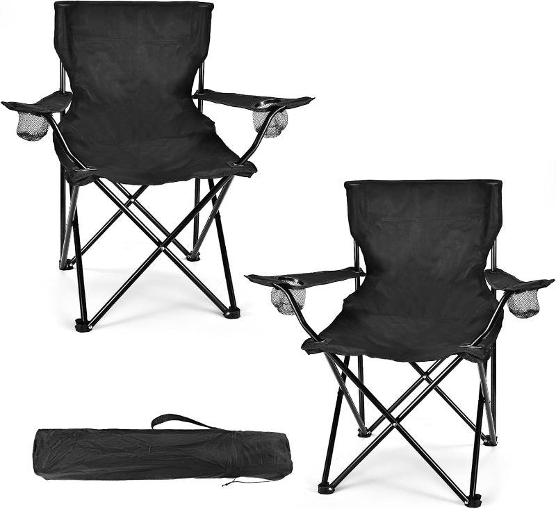 Photo 1 of 2 Pack Lightweight Camping Chairs for Adults & Teens, 250LBS Capacity Foldable Portable Chairs with Carry Bag, Compact Design for Camping, Beach, Picnics, and Outdoor Events