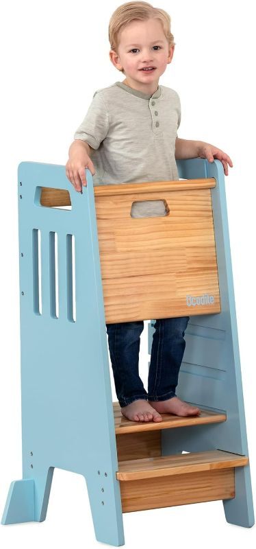 Photo 1 of OCODILE Toddler Tower with a Sliding Door and 3 Adjustable Heights - Complete Toddler Kitchen Stool Helper with Support Feet - Safe Design for 18+ Months to 6-Year-Old Kids - Blue