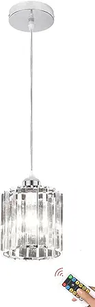 Photo 1 of 1 Pack Glass Pendant Light Battery Operated with Remote,Rechargeable Wireless Hanging Light Silver, Battery Powered Pendant Lamp Small Crystal Glass Chandelier for Kitchen Dining Table Bedroom